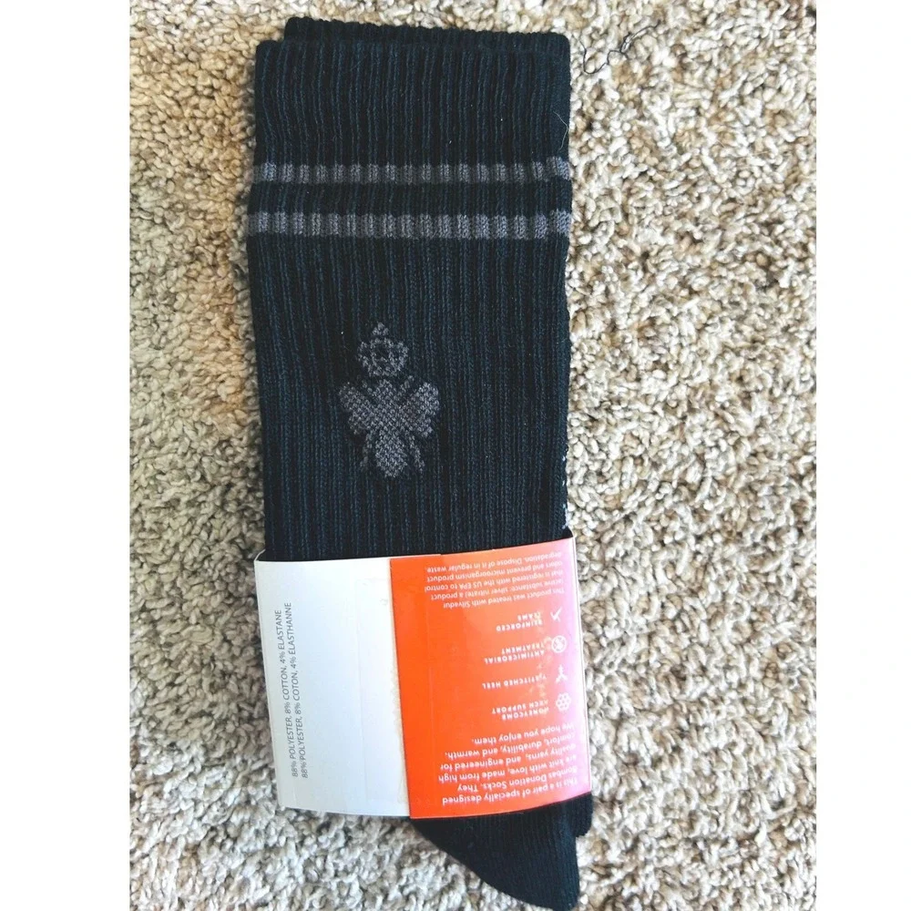 Bombas Donation Socks Black Grey Striped Crew Socks Medium Honeycomb Support
